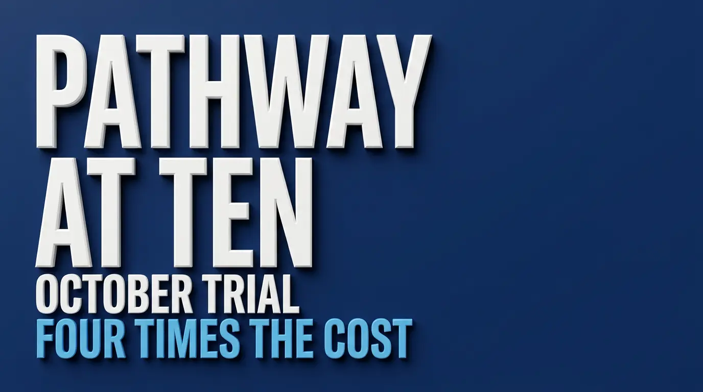 Bold typographic poster about football pathway decisions at age 10 with key trial month October and cost step