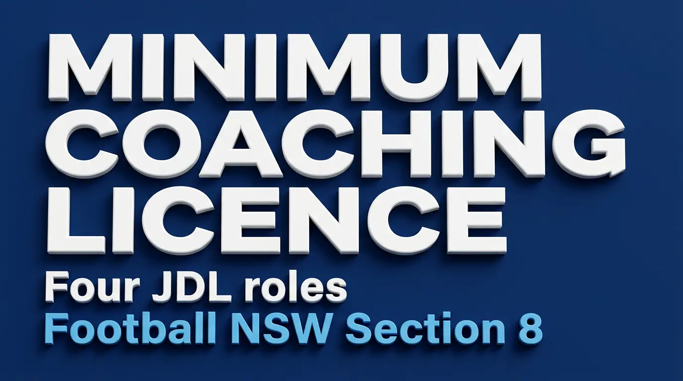 Football NSW JDL minimum coaching qualifications table with four required roles.