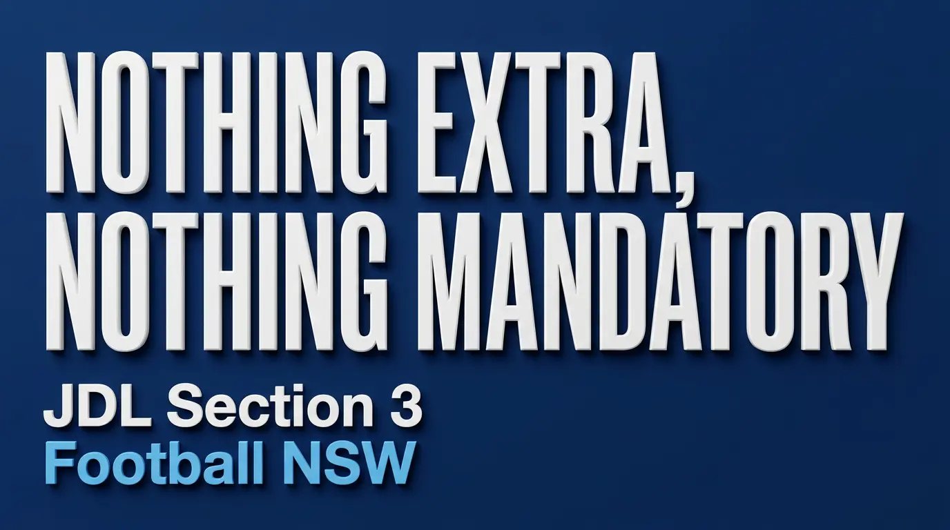 Football NSW JDL section 3 rule banning outsourced coaching and mandatory extras.