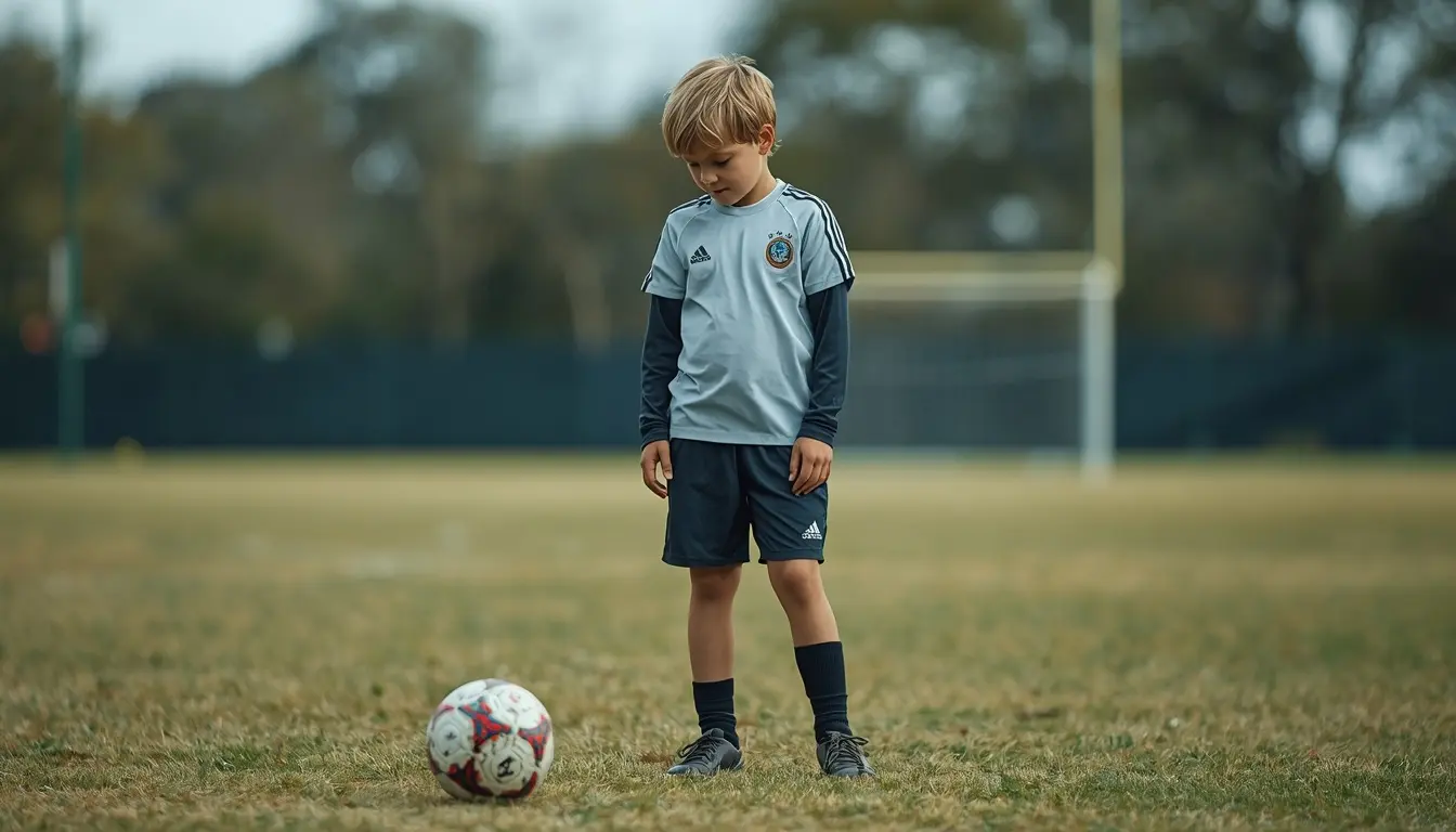 Junior football players aged around 10 in a small-sided game, heading-the-ball technique deliberately absent, ball moving along the ground.